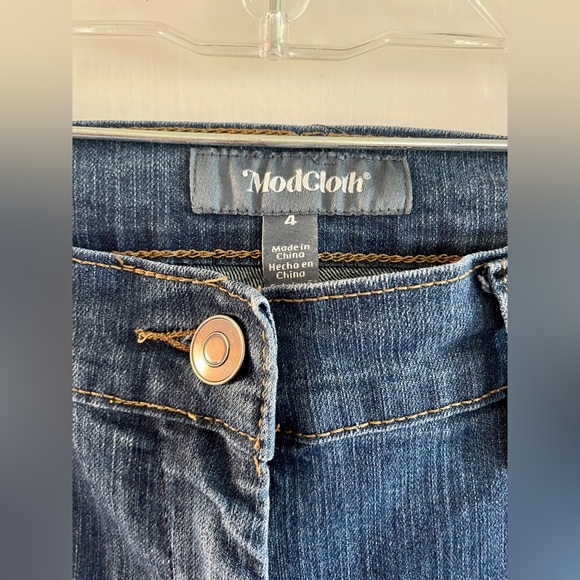 Mod Cloth High Waist Wide Leg Jeans sz 4 Stretch denim rainbow embroidery - Picture 5 of 8